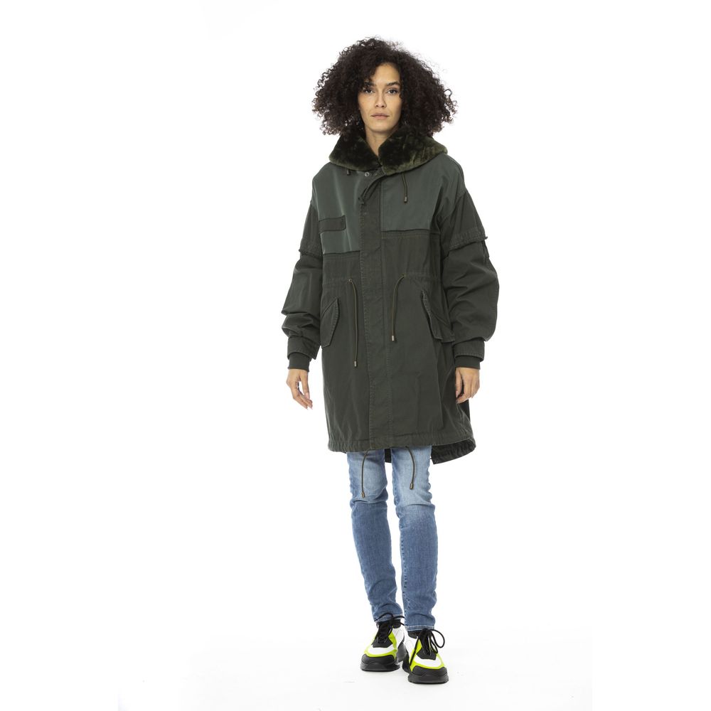 Mr&Mrs Italy Green Cotton Women Parka with Removable Inner Jacket