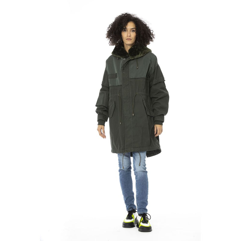 Mr&Mrs Italy Green Cotton Women Parka with Removable Inner Jacket