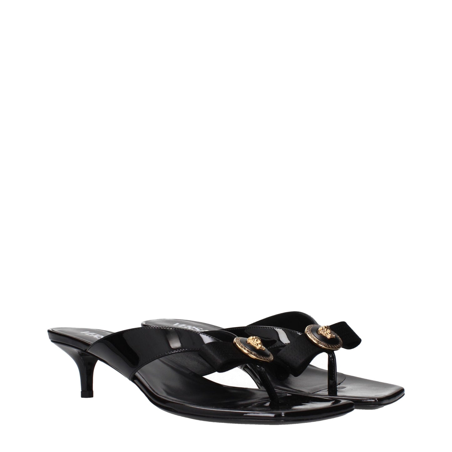 Sandales à talons aiguilles en cuir noir Versace