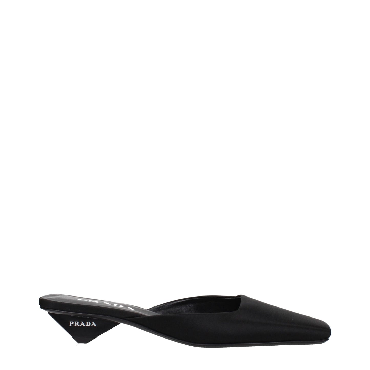 Sandales plates en satin noir Prada