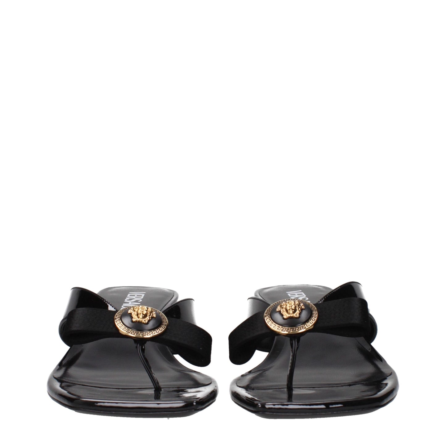 Sandales à talons aiguilles en cuir noir Versace