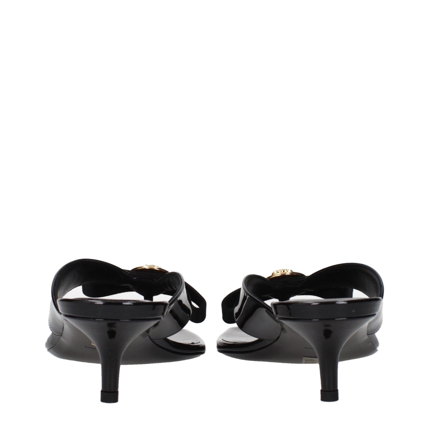 Sandales à talons aiguilles en cuir noir Versace