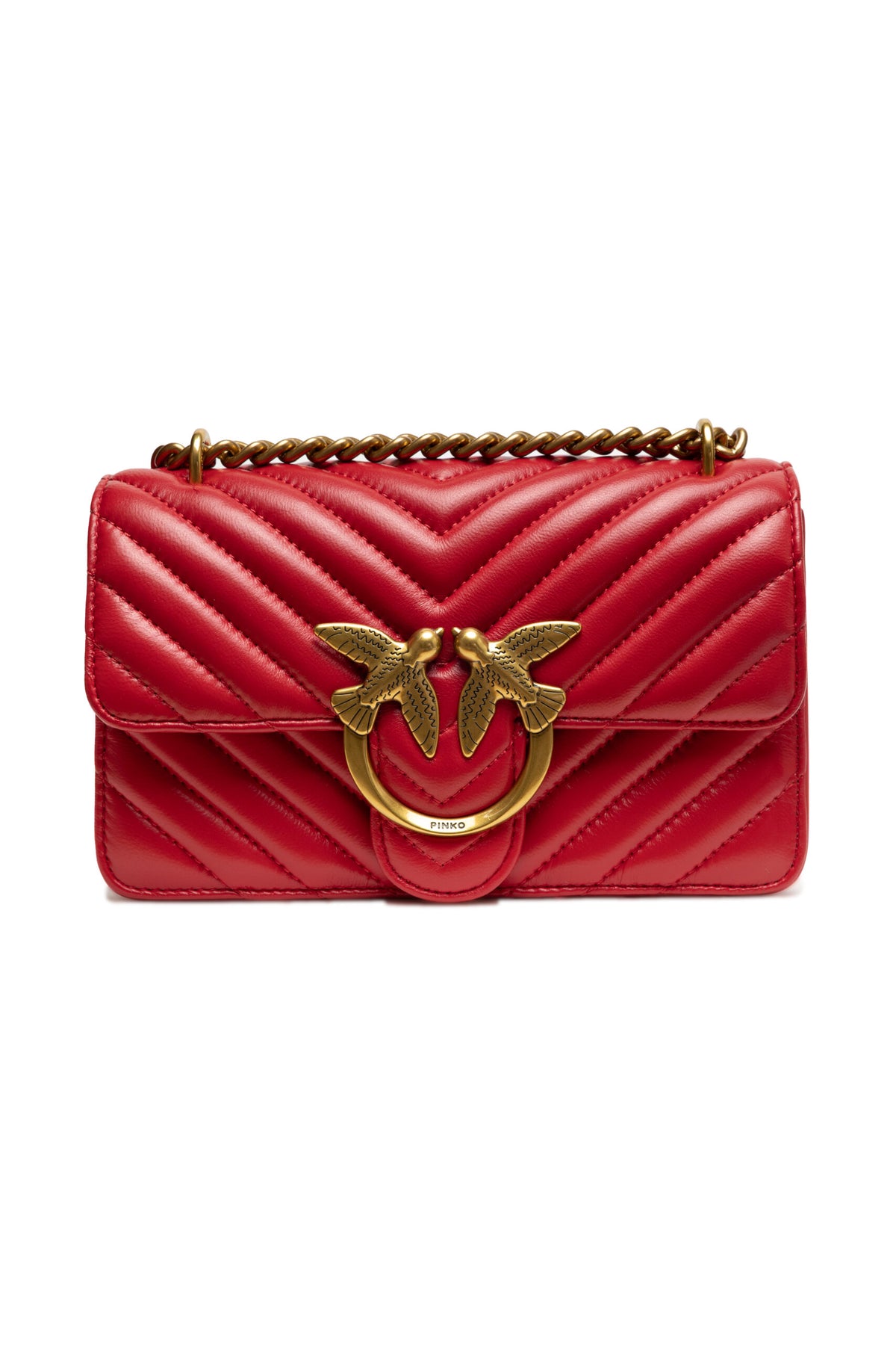 PINKO Red Leather Love One Mini Shoulder Bag - Élégance et Chic