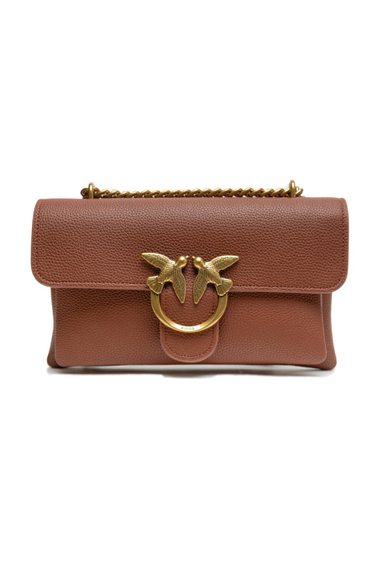 PINKO Sac à bandoulière Riga en cuir marron avec boucle Love