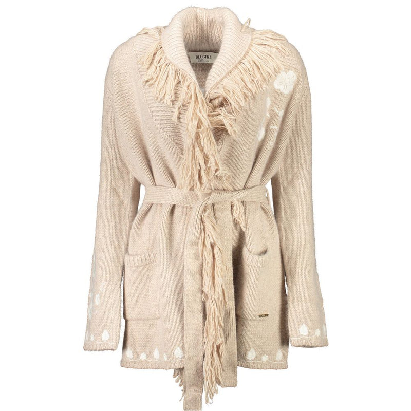 Blugirl Beige Wool Sweater - Elegant Long-Sleeved Cardigan