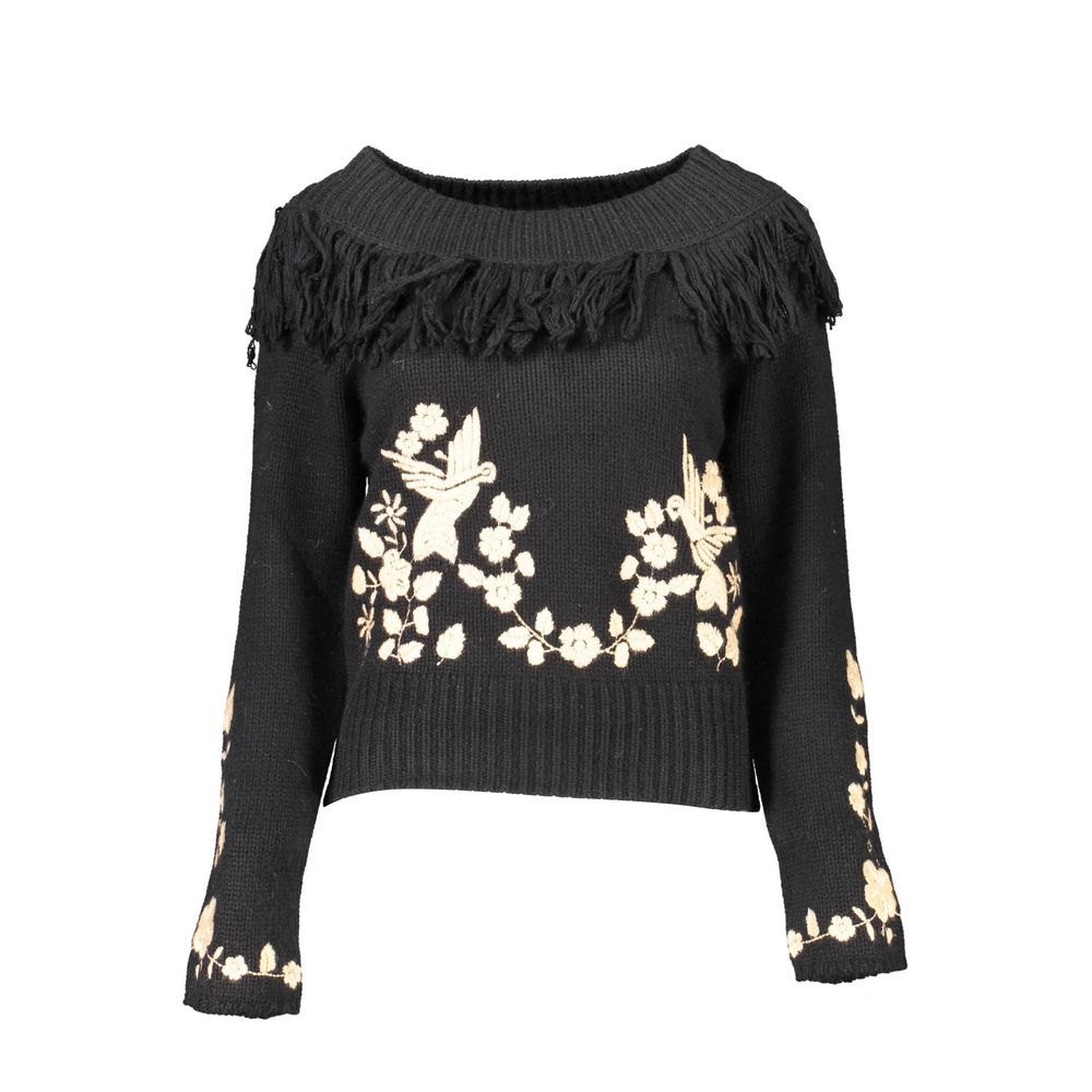 Pull en Laine Noir Blugirl avec Broderie et Détails Contrastants