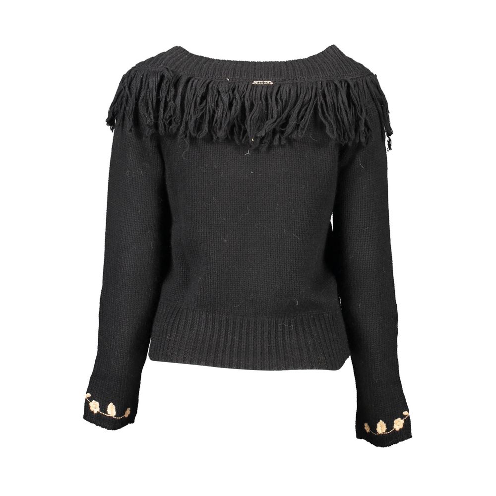 Pull en Laine Noir Blugirl avec Broderie et Détails Contrastants