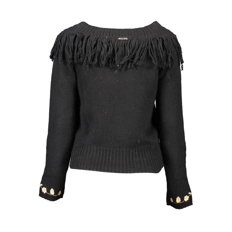 Blugirl Black Wool Sweater with Embroidery and Contrasting Details