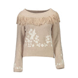 Pull en Laine Beige Blugirl avec Col Haut et Broderie