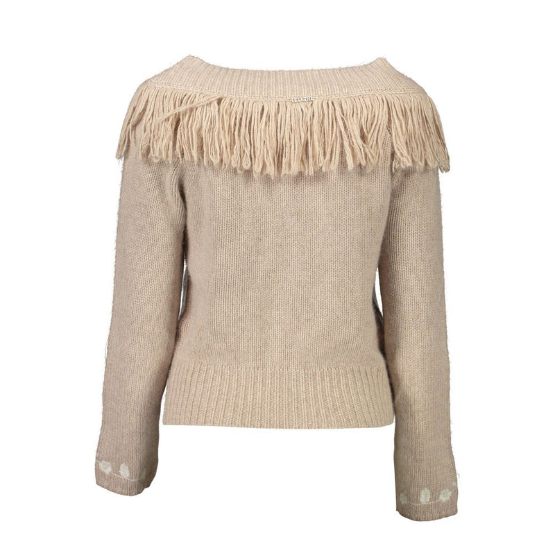 Blugirl Beige Wool Sweater with High Collar and Embroidery
