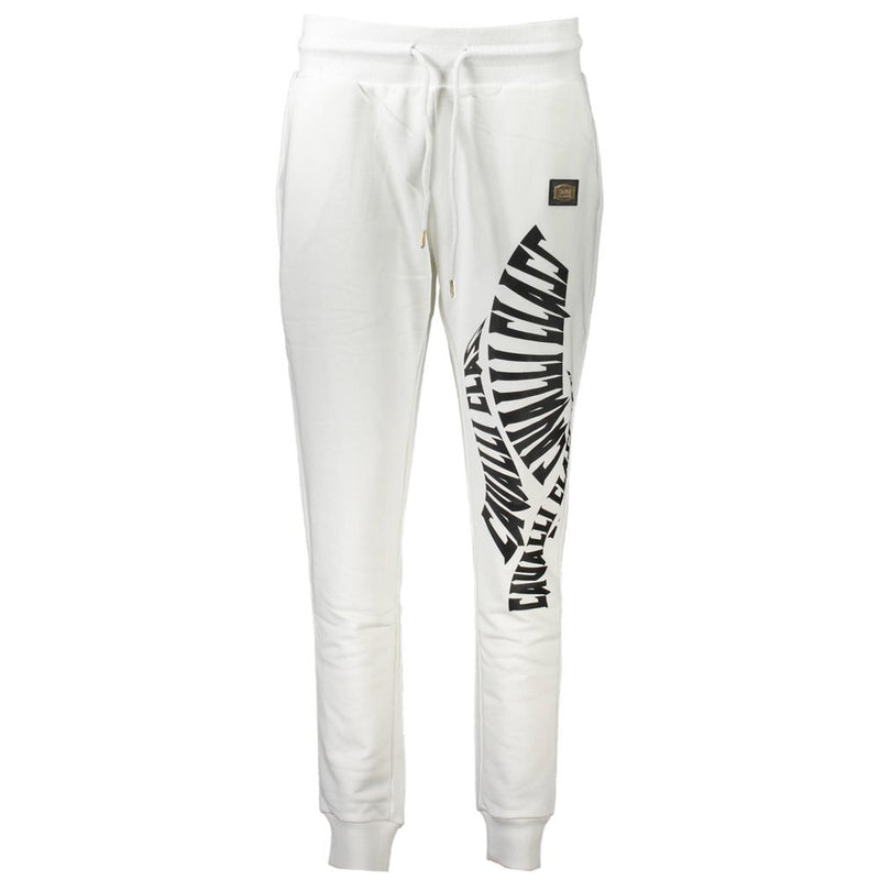 Cavalli Class Pantalon Blanc en Coton - Trousers Sportifs avec Logo