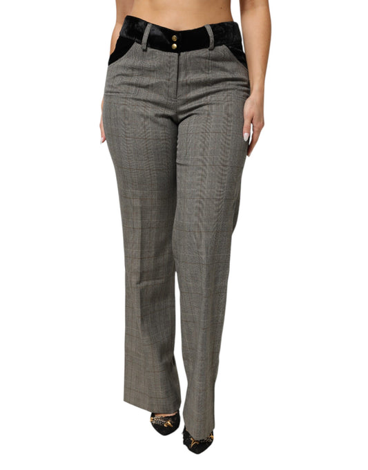 Pantalon en velours à taille haute, rayé, droit et en laine mélangée grise de BENCIVENGA