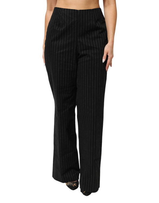 BENCIVENGA Pantalon droit à rayures en laine mélangée noire