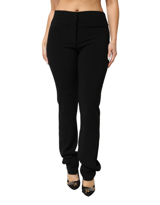 Exte Zwarte Broek van Viscose en Acetaat, Rechte Broekspijlers, Hoge Taille