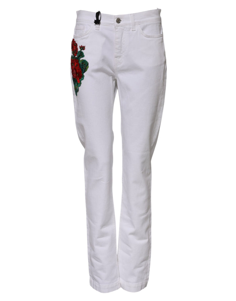 Dolce & Gabbana Jeans Femme Blanches Brodées de Fleurs