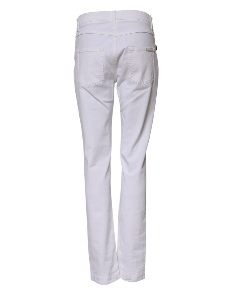 Dolce & Gabbana Jeans Femme Blanches Brodées de Fleurs