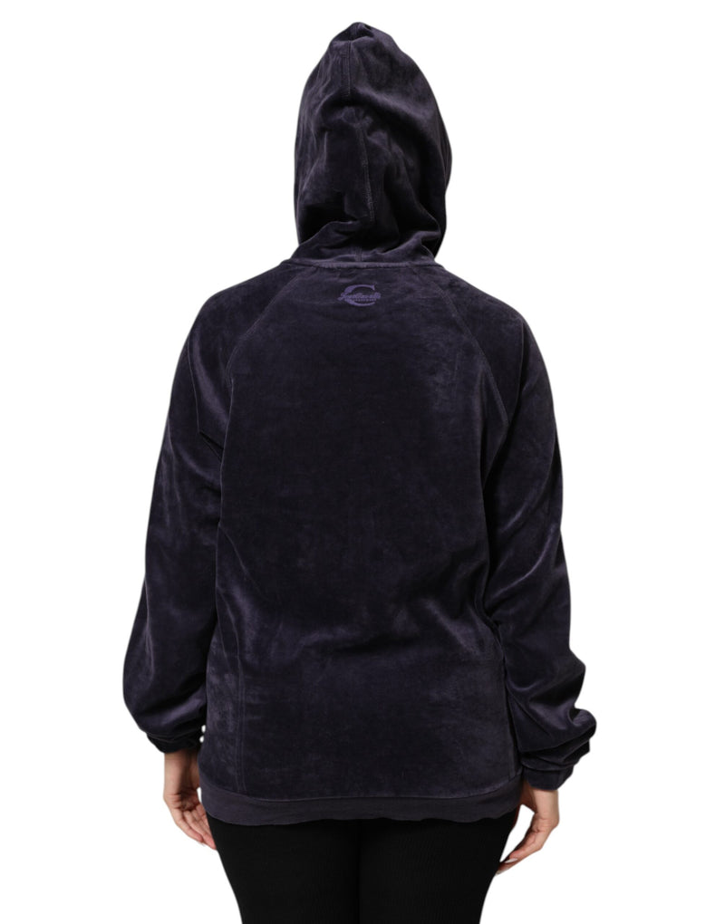 Cavalli Class Purple Cotton Blend Velvet Zip-Up Hoodie Sweatshirt