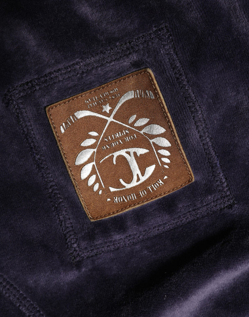 Cavalli Class Purple Cotton Blend Velvet Zip-Up Hoodie Sweatshirt