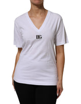 Dolce & Gabbana T-Shirt Femme V-Neck Blanc en Coton