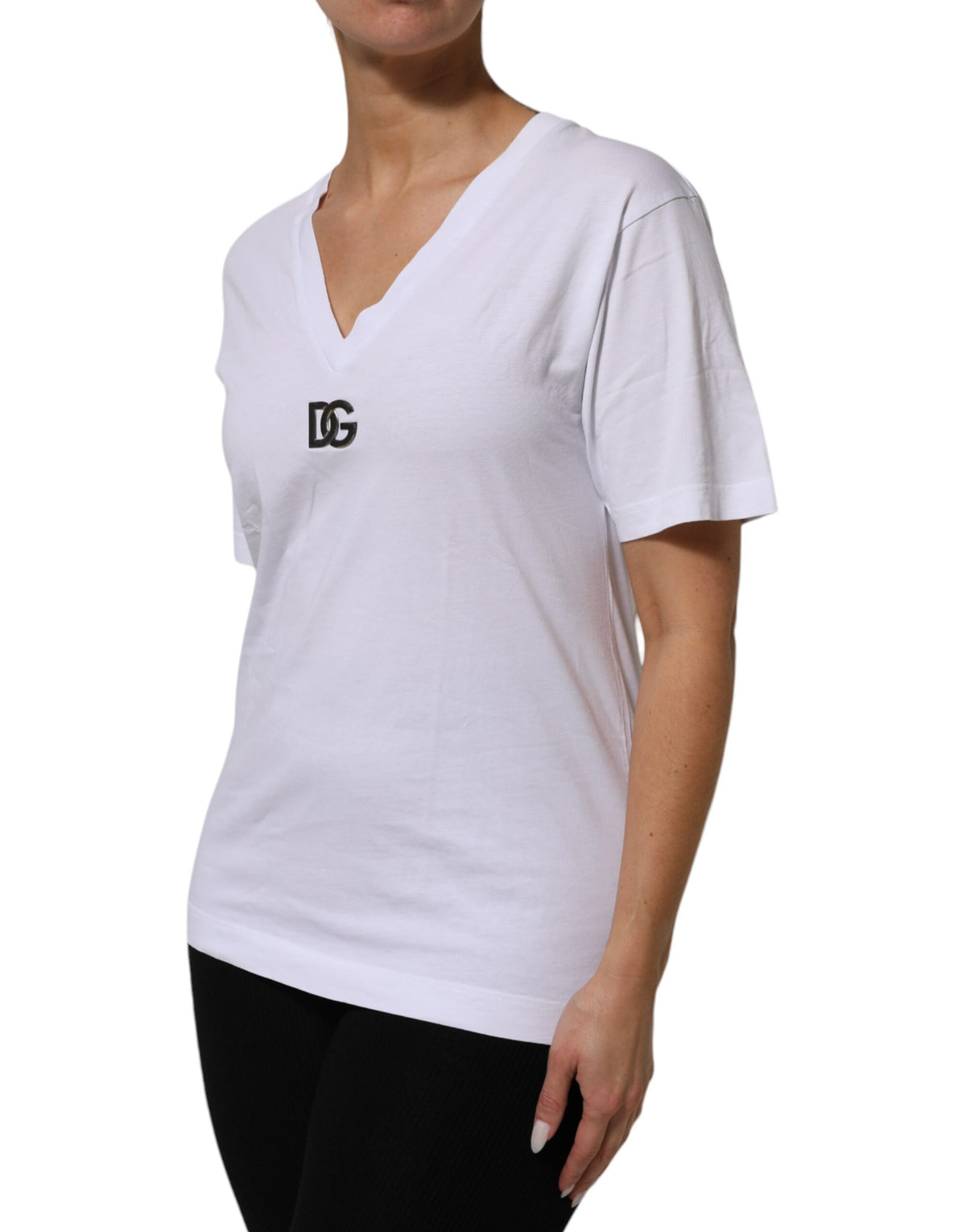 Dolce & Gabbana T-Shirt Femme V-Neck Blanc en Coton