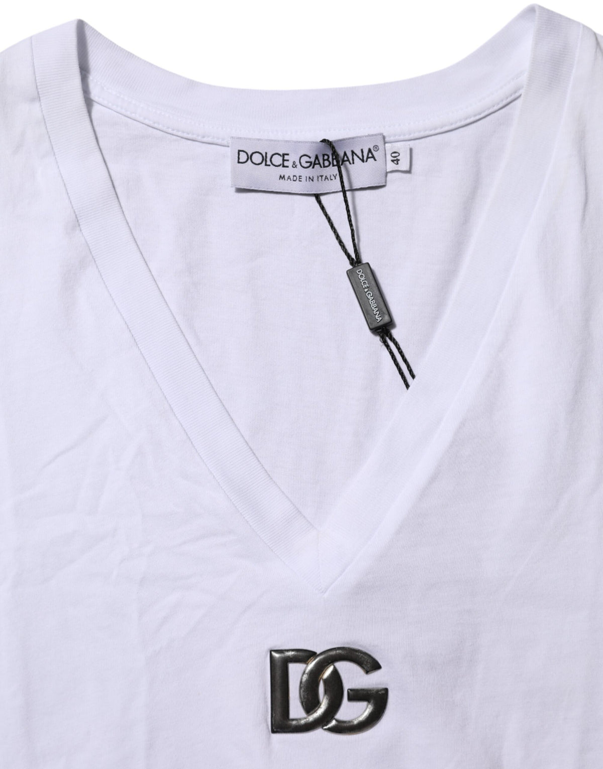Dolce & Gabbana T-Shirt Femme V-Neck Blanc en Coton