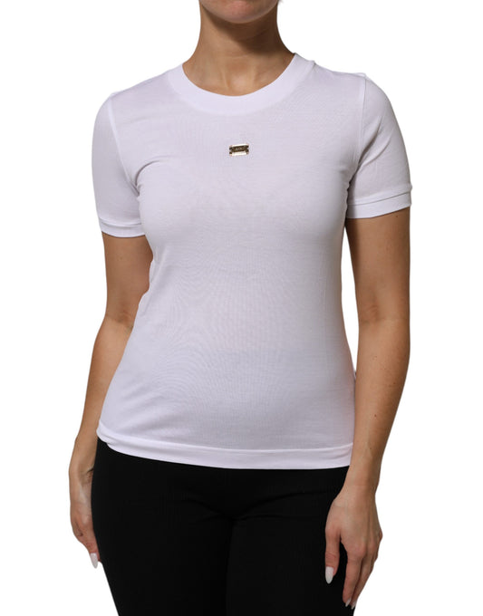 Dolce & Gabbana T-Shirt Femme Blanc en Coton à Col Rond