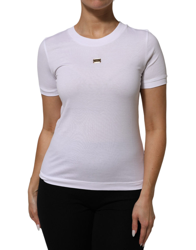 Dolce & Gabbana White Cotton Round Neck Short Sleeve T-Shirt