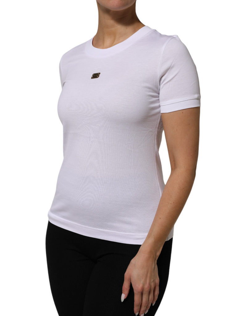 Dolce & Gabbana White Cotton Round Neck Short Sleeve T-Shirt