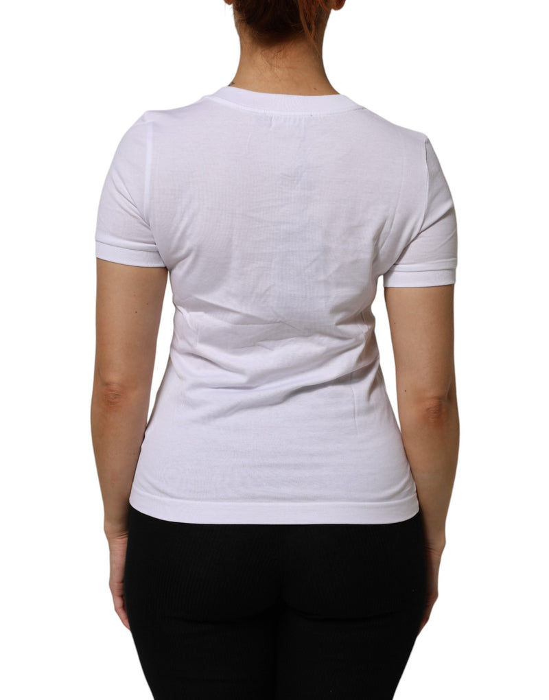 Dolce & Gabbana White Cotton Round Neck Short Sleeve T-Shirt