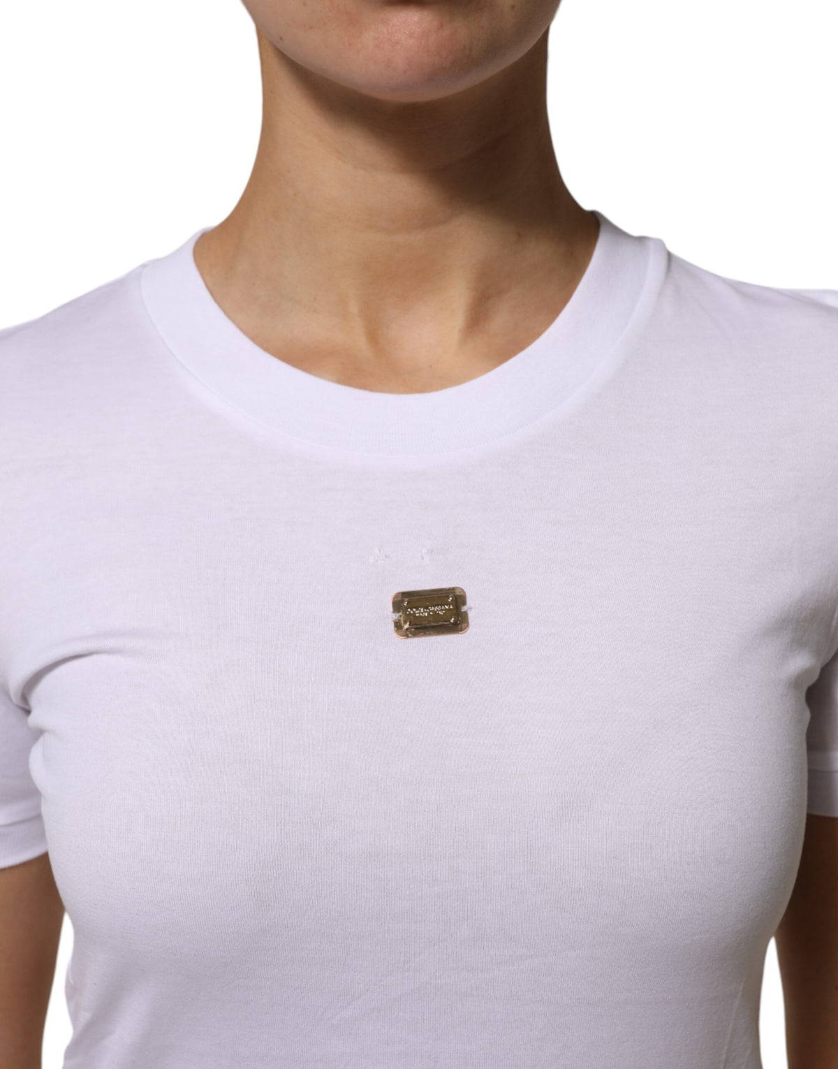 Dolce & Gabbana T-Shirt Femme Blanc en Coton à Col Rond