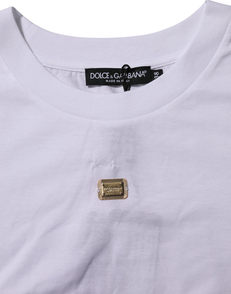 Dolce & Gabbana White Cotton Round Neck Short Sleeve T-Shirt