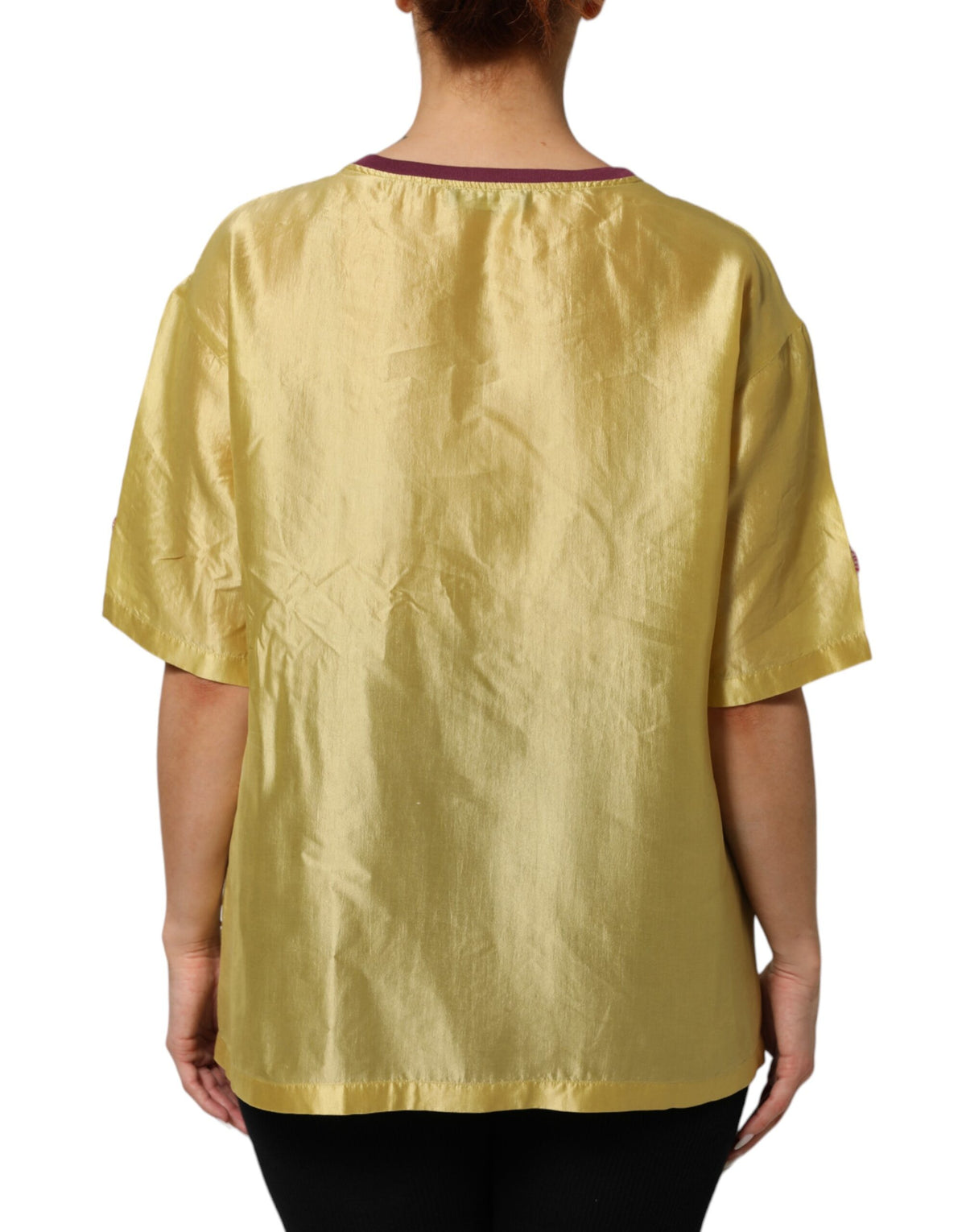 Dolce & Gabbana Top en Soie Satinée Jaune avec Détails en Dentelle