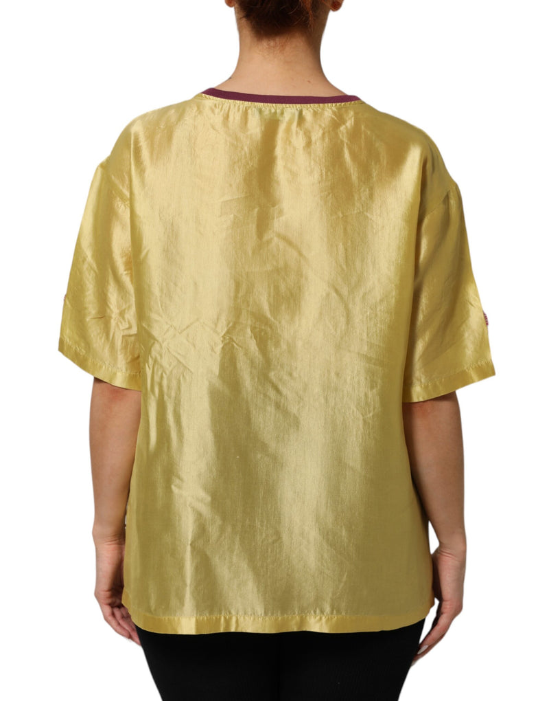 Dolce & Gabbana Top en Soie Satinée Jaune avec Détails en Dentelle