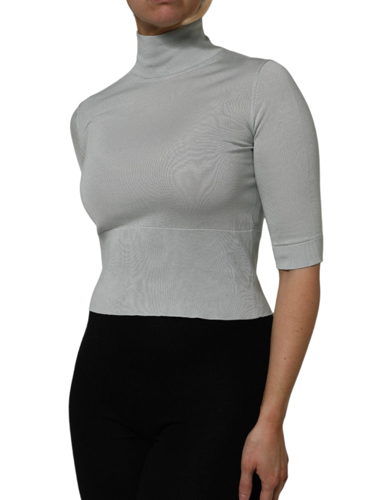 Dolce & Gabbana Pull Col Roulé Gris à Manches 3/4