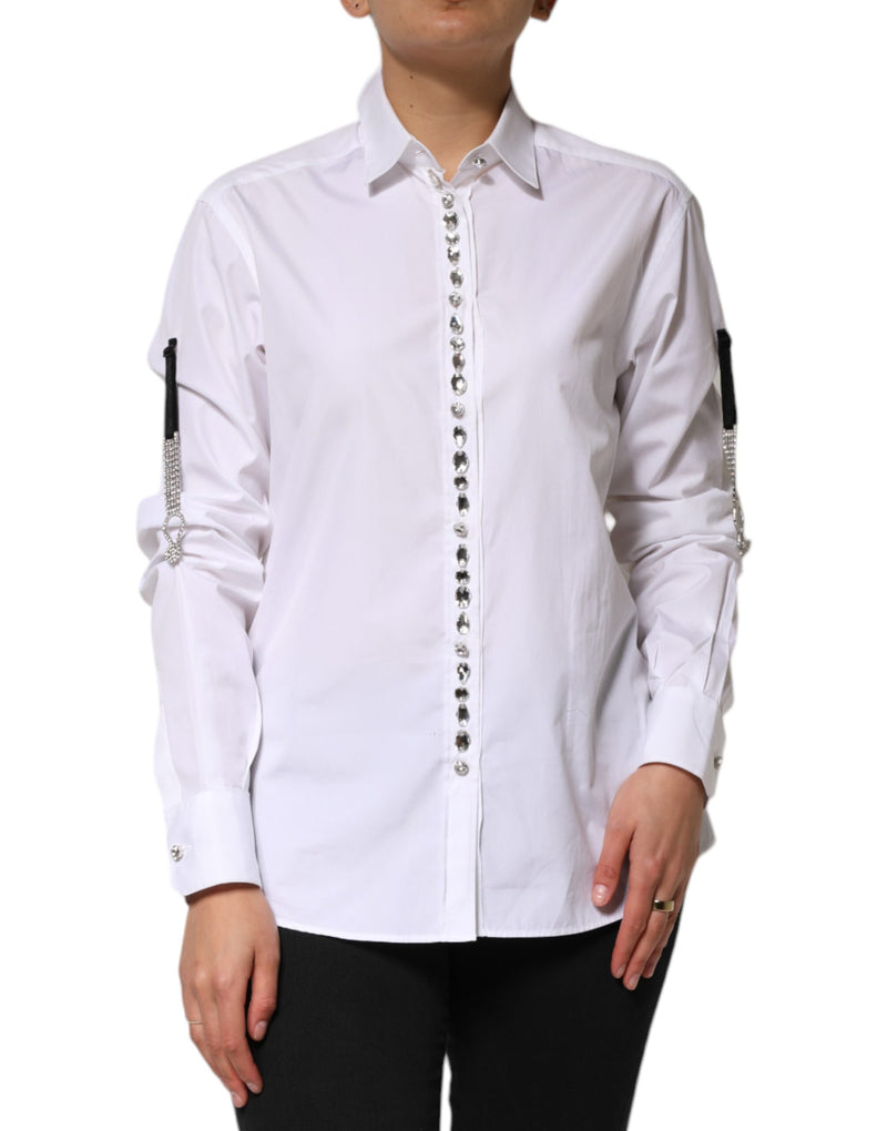 Dolce & Gabbana White Crystal Embellished Dress Shirt