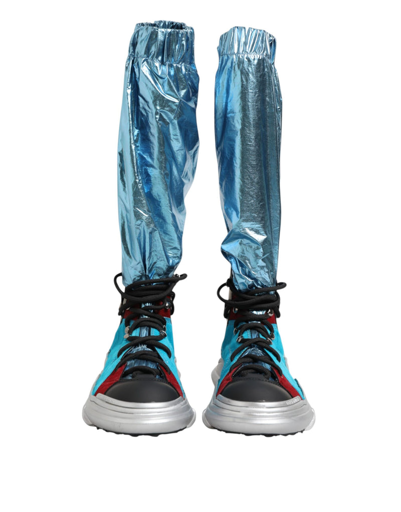 Dolce & Gabbana Blue Lace Up Over The Knee Socks Boots