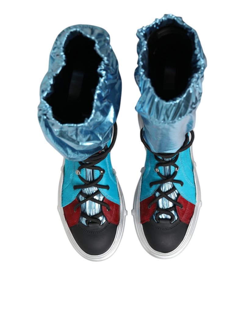 Dolce & Gabbana Blue Lace Up Over The Knee Socks Boots