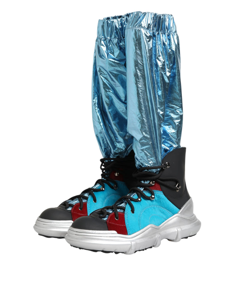 Dolce & Gabbana Blue Lace Up Over The Knee Socks Boots