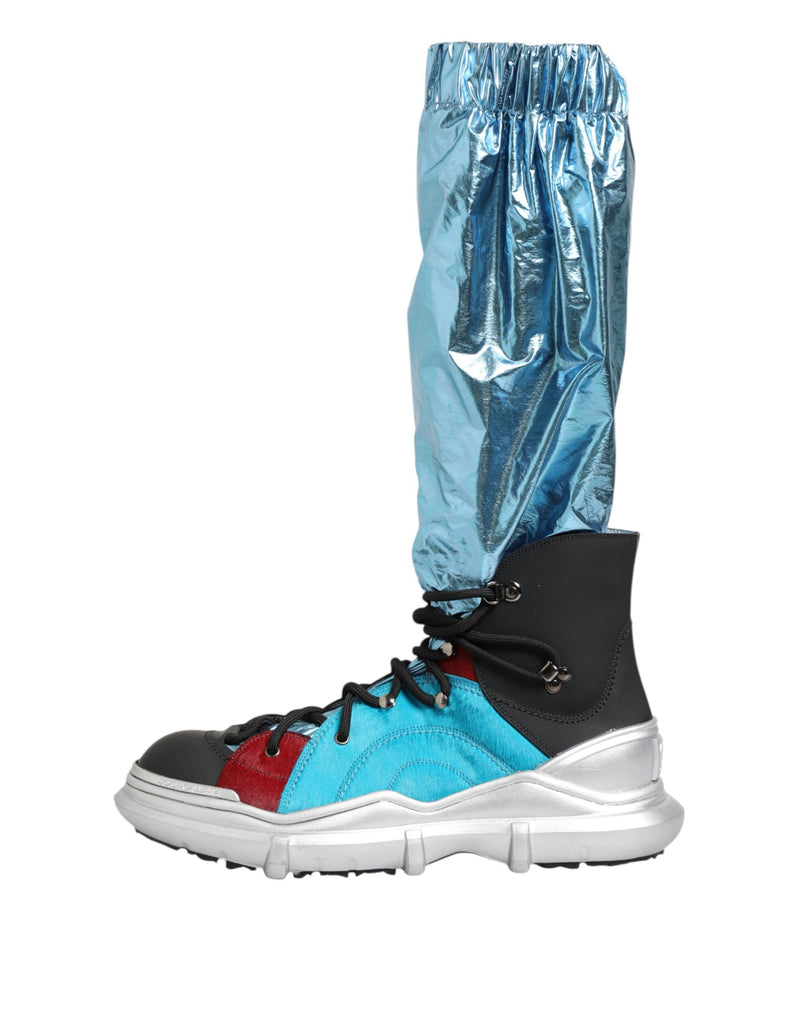 Dolce & Gabbana Blue Lace Up Over The Knee Socks Boots