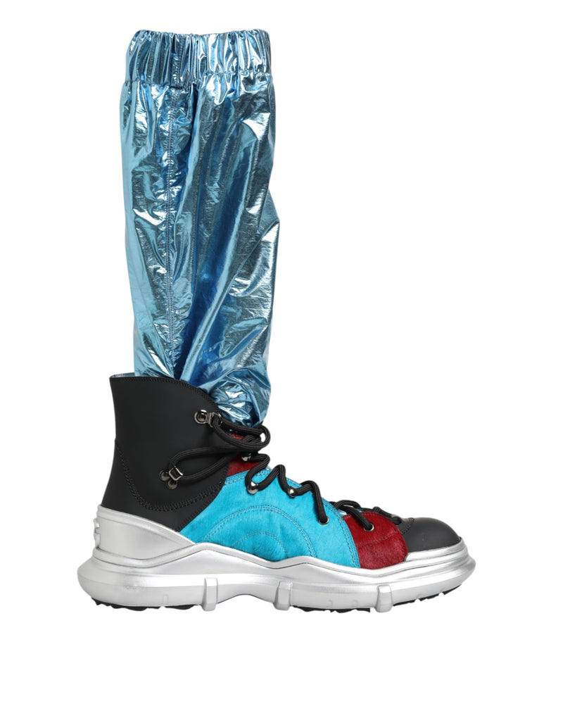 Dolce & Gabbana Blue Lace Up Over The Knee Socks Boots