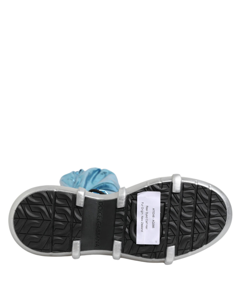 Dolce & Gabbana Blue Lace Up Over The Knee Socks Boots