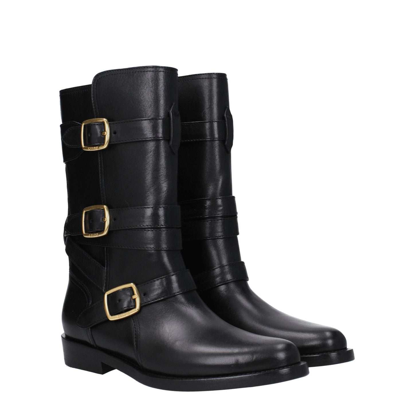 Bottines plates en cuir noir de Céline