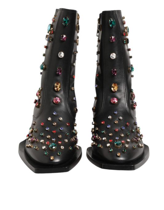 Dolce & Gabbana Black Crystal Embellished Short Boots for Men