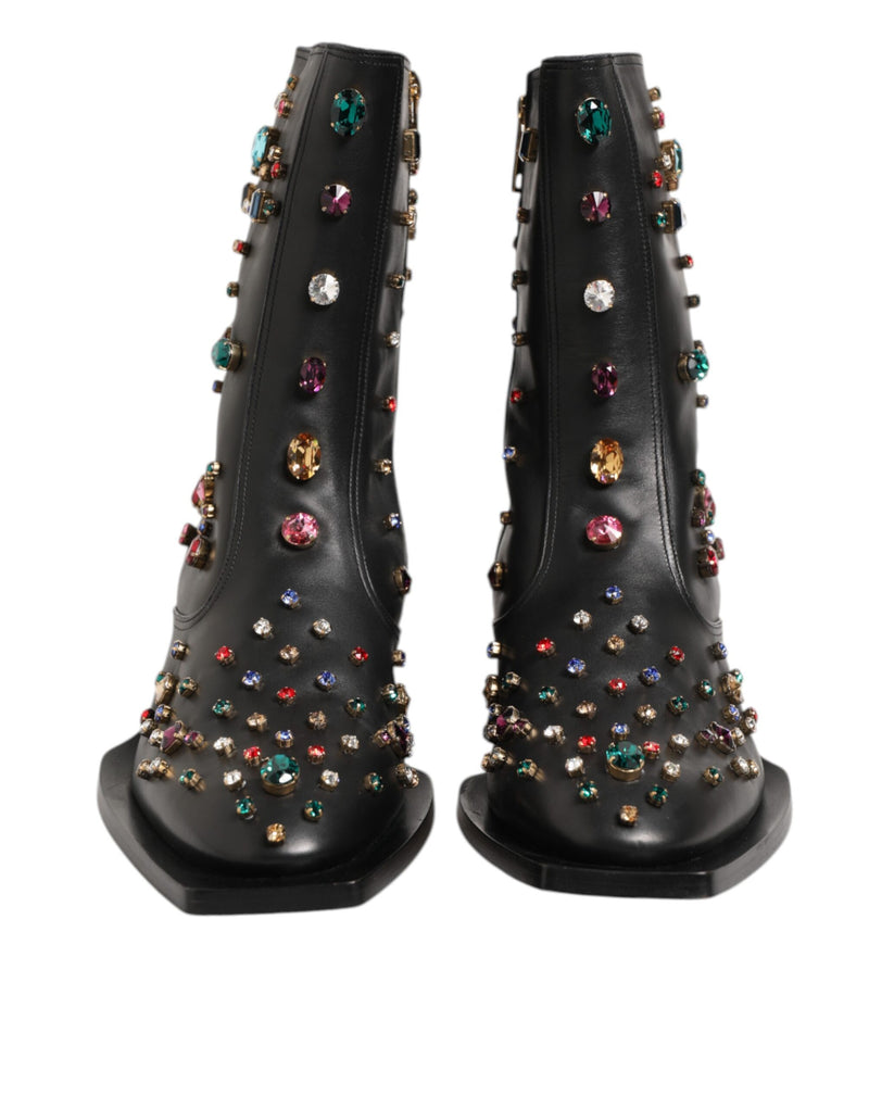 Dolce & Gabbana Black Crystal Embellished Short Boots for Men