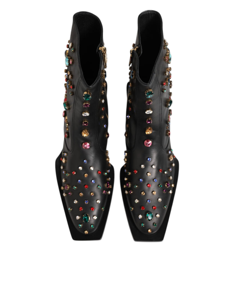 Dolce & Gabbana Black Crystal Embellished Short Boots for Men