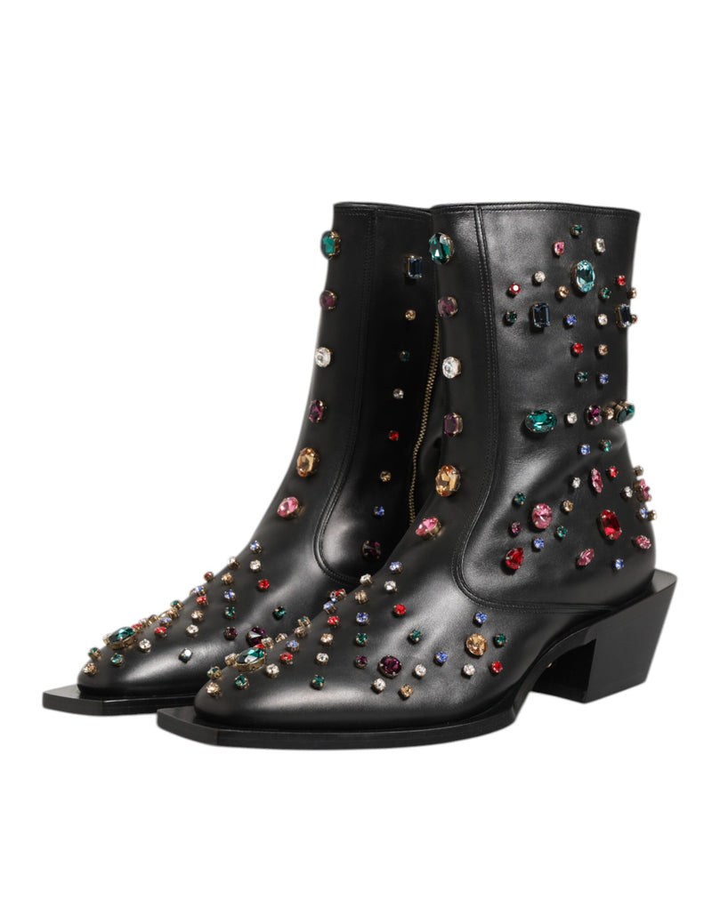 Dolce & Gabbana Black Crystal Embellished Short Boots for Men