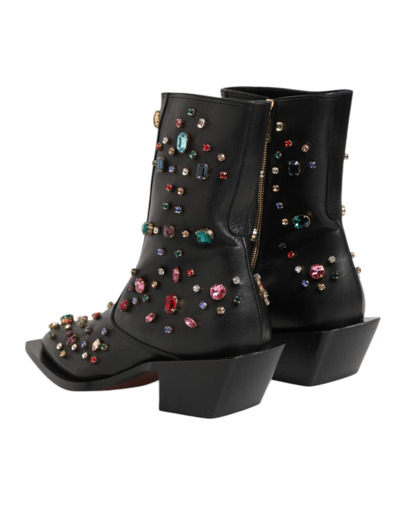 Dolce & Gabbana Black Crystal Embellished Short Boots for Men