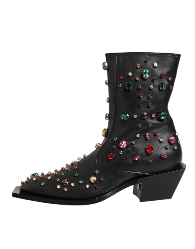 Dolce & Gabbana Black Crystal Embellished Short Boots for Men