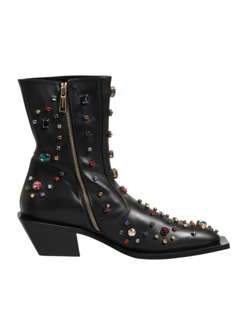Dolce & Gabbana Black Crystal Embellished Short Boots for Men