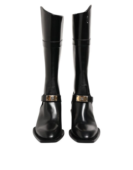 Dolce & Gabbana Black Logo Plaque Over The Calf Boots